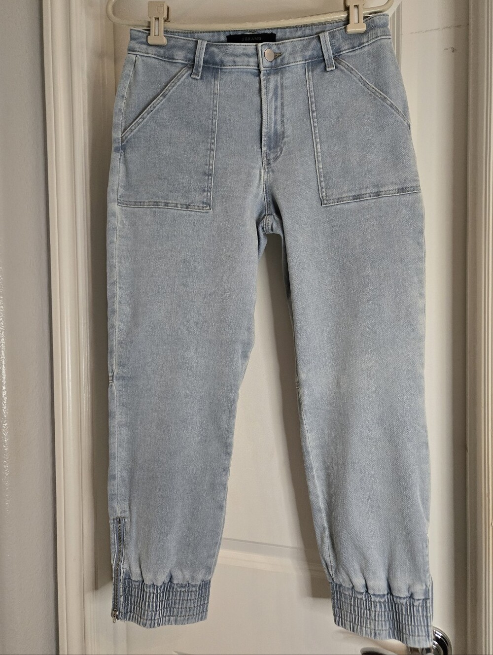 J Brand Arkin Zip Ankle Jogger Jeans Light Wash Denim, Size 28